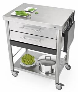 Carrello da cucina in acciaio inox con due cassetti due piani, tagliere dimensioni 70x50x h 90 cm peso 47 kg con tagliere piano da lavoro in acciaio inox robusto e resistente