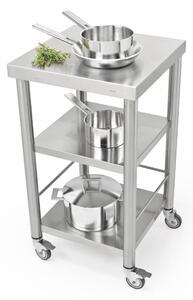 Carrello da cucina in acciaio inox due piani senza cassetti dimensioni 50x50x h 90 cm peso 20 kg con tagliere in acciaio inox