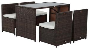 Set Tavolo e 4 Sedie da giardino in Rattan Sintetico e Acciaio con Cuscini Marrone