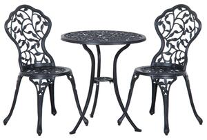 Set 3 Pezzi da Giardino con 2 Sedie da Esterno e Tavolo Rotondo in Alluminio Nero