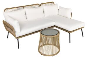 Set Salotto da Giardino Divano Angolare e Tavolino in Rattan Beige e Caffè