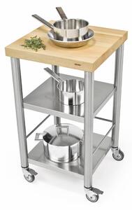 Carrello da cucina in acciaio inox due piani senza cassetti dimensioni 50x50x h 90 cm peso 21 kg con tagliere carpino bianco listellare