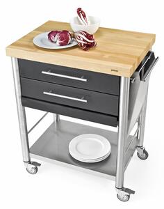 Carrello da cucina in acciaio inox con due cassetti due piani, tagliere dimensioni 70x50x h 90 cm peso 47 kg con tagliere piano da lavoro in acciaio inox robusto e resistente