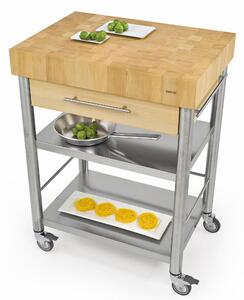 Carrello da cucina in carpino bianco due piani inferiori e un cassetto dimensioni 70x50x h 95 cm peso 51 kg con tagliere carpino bianco listellare
