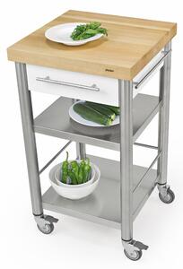 Carrello da cucina in pietra acrilica bianca e top da lavoro in carpino bianco, dimensioni 50x50x h 90 cm peso 24 kg dimensioni cassetto 36x33xh 8,5