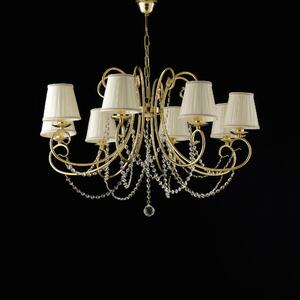 Lampadario Magda in Ferro Dorato 8 Luci con Paralumi, Oro Lucido, dimensioni 78xH.58-118 cm, illuminazione 8xE14 - 42 Watt Max
