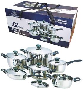 Casalinghi Letizia Ceramica Batteria Pentole 12 Pezzi in Acciaio Inox - Gold