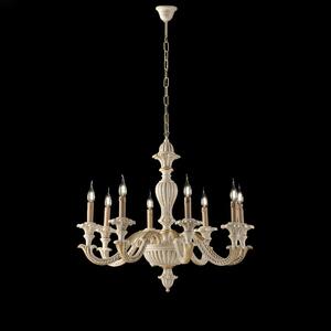 Lampadario Leonardo in Legno Avorio e Foglia Oro 74xh130 cm, 6 Luci E14, Avorio Foglia Oro