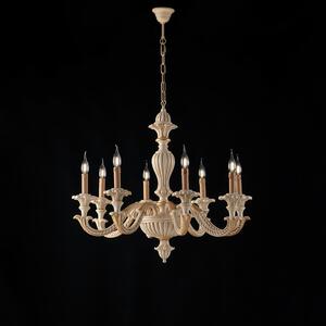 Lampadario Leonardo in Legno Avorio e Foglia Oro 70x130x�80 cm, 8xE14 - 42 Watt Max - Colore Avorio Foglia Oro