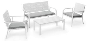 Set Salotto da Giardino Divano 2 Poltrone e Tavolino in Acciaio Bianco