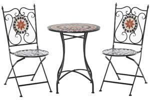 Set Tavolo e 2 Sedie Pieghevoli da Giardino con Mosaico in Metallo Nero