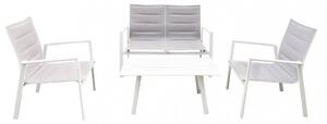 Set Salotto da Giardino Divano 2 Poltrone e Tavolino in Alluminio Bianco
