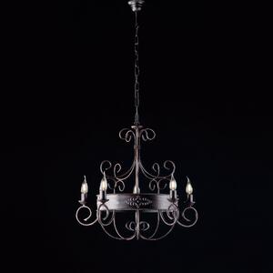 Lampadario Baltimora in Ferro Laccato Nero e Ruggine, 60x�60xh120 cm, 5xE14 - 42 Watt Max, Nero Ruggine