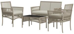 Set Salotto da Giardino in Rattan sintetico Tavolino 2 Poltrone con Divano con Cuscini Cachi