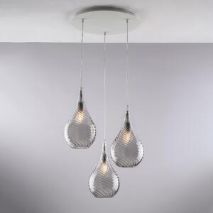 Sospensione Pluvia in Ferro con Vetri Pyrex Grigio, �50 x H41-141 cm, 3xE27 - 55 Watt Max, Colore Grigio