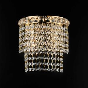 Applique Wagner 23x14x21 cm, Oro Lucido, in Ferro e Ottone Dorato con Strass, 2xE14 - 42 Watt Max