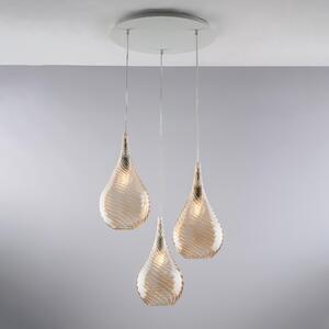 Sospensione Pluvia in Ferro con Vetri Ambra Pyrex, �50xH41 - MAX 141 cm, 3xE27 - 55 Watt Max, Colore Ambra