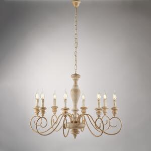 Lampadario Cascina in Legno e Ferro 61xMAX 121x�82 cm, Bianco Tortora, 8xE14 - 42 Watt Max