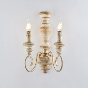 Applique Cascina in Legno e Ferro, Bianco e Tortora, 40x25x18 cm, 2xE14 - 42 Watt Max