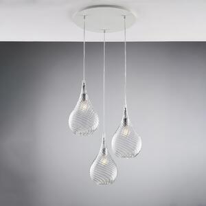 Sospensione Pluvia in Ferro con Vetri Pyrex Trasparente, 3xE27 - 55 Watt Max, �50xH41-MAX141 cm, Colore Trasparente