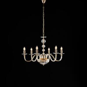 Lampadario Ruben �77xH56-MAX116 cm, Oro Lucido Cristallo, Vetro Trasparente con Strass, 6xE14 - 42 Watt Max