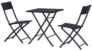 Set Tavolino e 2 Sedie Pieghevoli da Giardino in Rattan Sintetico Nero