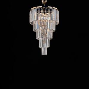 Sospensione Schubert �50xH93 cm, Oro Lucido, Ottone e Ferro Dorato con Strass, 7xE14 - 42 Watt Max