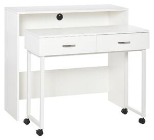 Scrivania con Cassetti e Ruote 100x36x88 cm in Metallo e MDF Bianca