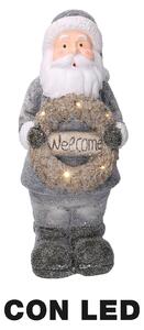 Pupazzo Babbo Natale in Resina con Led con ghirlanda grigio cm 21,5x19,5xh51