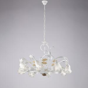 Lampadario Shabby Cesto H52-MAX112-�85 cm, Bianco Avorio, Ferro Laccato, 8xE14 - 42 Watt Max
