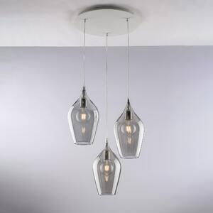 Sospensione Ares in Ferro con Vetri Grigio Pyrex, 3 Luci, H41-MAX141 �50 cm, Colore Grigio
