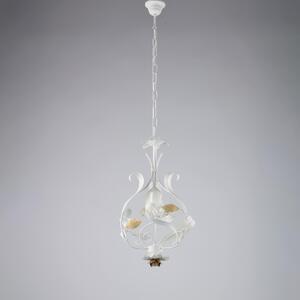 Lampadario Cesto in Ferro Laccato Bianco Shabby, �33xH52-112 cm, Colore Bianco Avorio, Illuminazione 1xE14 - 42 Watt Max