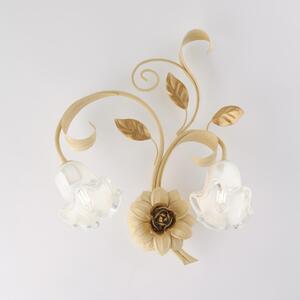Applique Cesto in Ferro Laccato Avorio Decape 2 Luci, Dimensioni 47x42x20 cm, Colore Avorio Oro