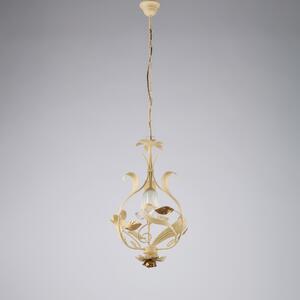 Lampadario Cesto in Ferro Laccato Avorio Decape, �33xH52-112 cm, Colore Avorio Oro, 1xE14 - 42 Watt Max