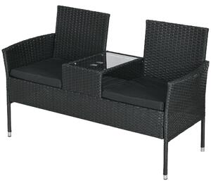 Divanetto per Esterni 2 Posti con Tavolino da Caffè 137x59x82 cm in Acciaio e Rattan PE Nero