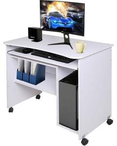 Scrivania con Ripiano Estraibile 93x48x76 cm con Ruote in MDF Bianco