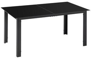 Tavolo da Giardino Rettangolare 150x90 cm per 6 Persone con Piano in Vetro e Alluminio Nero