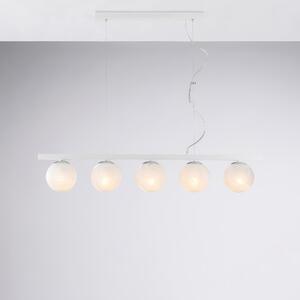 Sospensione Adrian in Ferro Laccato Bianco e Cromo, 101x14xH27 - MAX 157 cm, 5xE14 - 42 Watt Max, Bianco Cromo