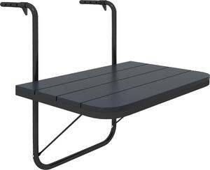 Tavolino da Balcone Pieghevole e Regolabile, in Alluminio e Legno Composito, 60x40x55-64 cm, Nero