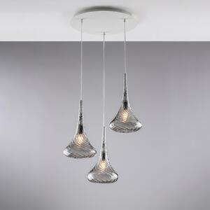 Sospensione Nemesi in Ferro con Vetri Grigio Pyrex, 50x50xh141 cm, 3xE27 - 55 Watt Max, Colore Grigio