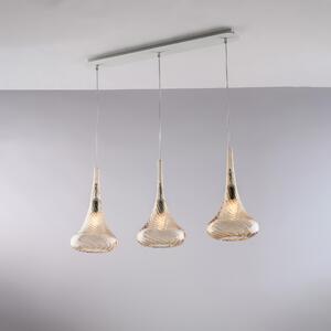 Sistema a binario Nemesi in ferro con vetri ambra Pyrex, 3 luci, colore ambra, illuminazione 3xE27 - 55 Watt Max, dimensioni 75x10xH41 - MAX 141 cm