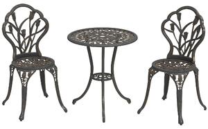 Set 3 Pezzi da Giardino con 2 Sedie e Tavolo Rotondo con Foro per Ombrellone in Alluminio Bronzo