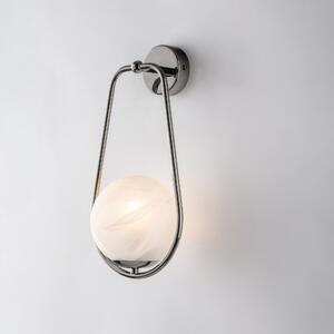 Applique Afrodite in Ferro Cromo Nero, 1 Luce con Sfera Dm.14, 36x16xH19 cm, 1xE14 - 42 Watt Max