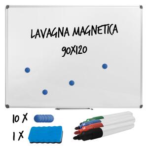 Lavagna magnetica, scrivibile e cancellabile in acciaio laccato Dimensioni 120x90 cm - fissaggio a parete vaschetta porta accessori anodizzato silver