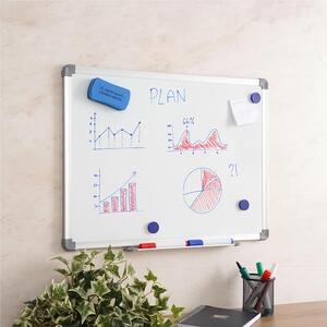 Lavagna magnetica, scrivibile e cancellabile in acciaio laccato Dimensioni 60x45 cm - fissaggio a parete vaschetta porta accessori anodizzato silver