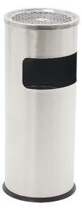 Cestino con posacenere - forma cilindrica, dimensioni 24,7x60,2 cm, peso 3 kg bidone interno 10 L con maniglia per lo svuotamento colore inox