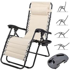 Sedia Poltrona Giardino Zero Gravity Pieghevole Acciaio Ox con Vassoio Beige