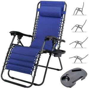 Sedia Poltrona Giardino Zero Gravity Pieghevole Acciaio Ox con Vassoio Blu
