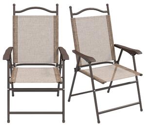 Set 2 Sedie Pieghevoli da Giardino con Braccioli 56x62x97 cm Seduta in Tessuto Marrone
