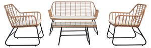 Set Salotto da Giardino Tavolo 2 Poltrone e Divano in Acciaio e Polirattan Cebu Nero Naturale e Bianco